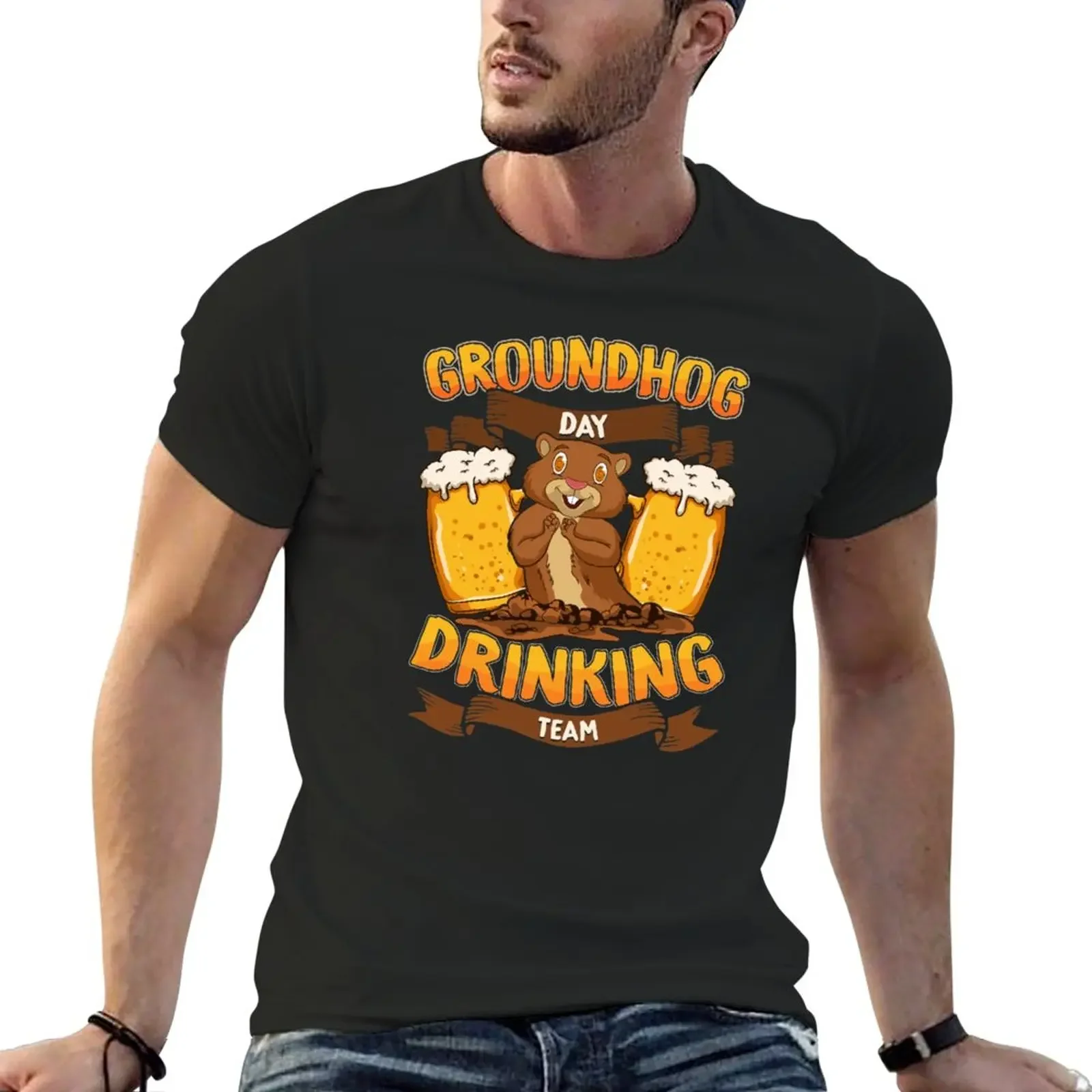 Groundhog Day Drinking Team Beer Drinker Gift T-Shirt funnys t shirts for men cotton