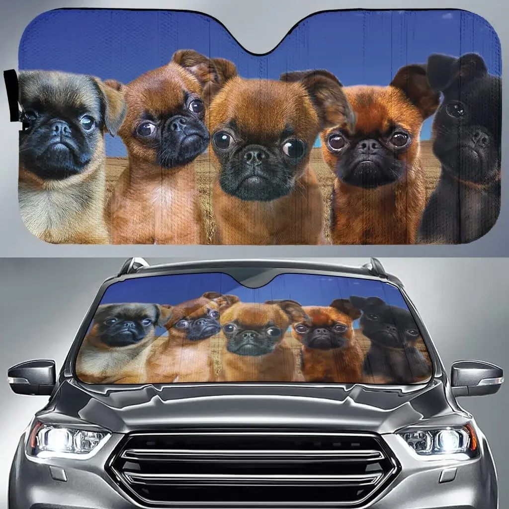 Short Haired Griffons Blue Pattern Car Sunshade, Short Haired Griffons Auto Sunshade for Car Decor, for Dog Lover, Car Windshiel