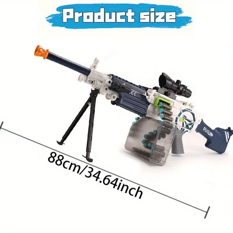 M249 Pistola de juguete eléctrica azul y roja con modos de disparo eléctricos y manuales duales, 60-70FPS y alcance de disparo de 15 m