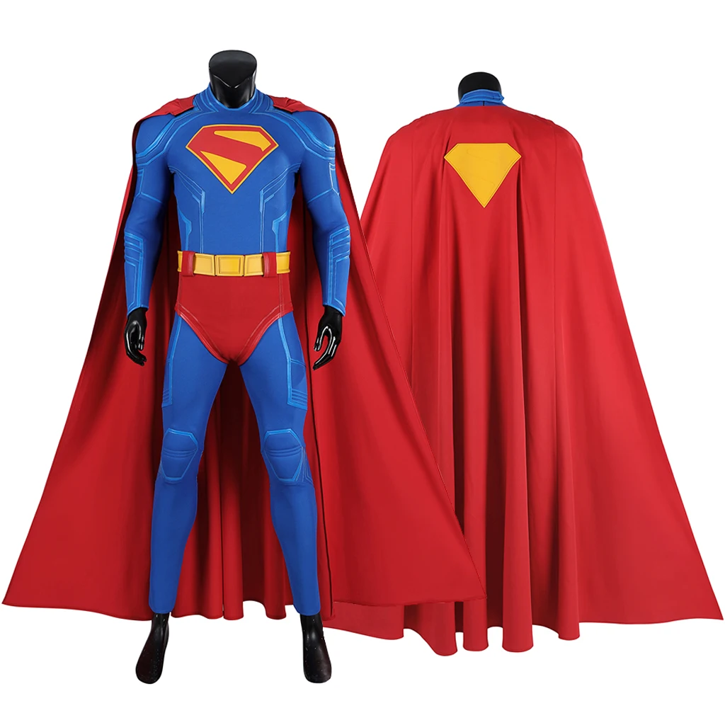 New Clark Cosplay Kent Costume David Corenswet Film Costume High Quality Blue Jumpsuit Red Cape Suit Male Halloween Party Outfit