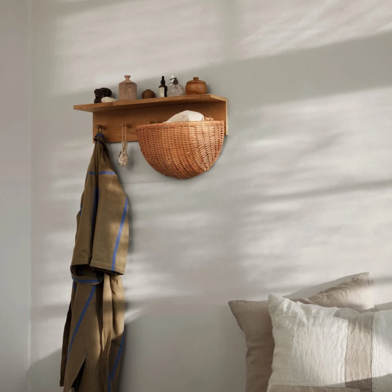 Two piece rattan woven wall storage basket