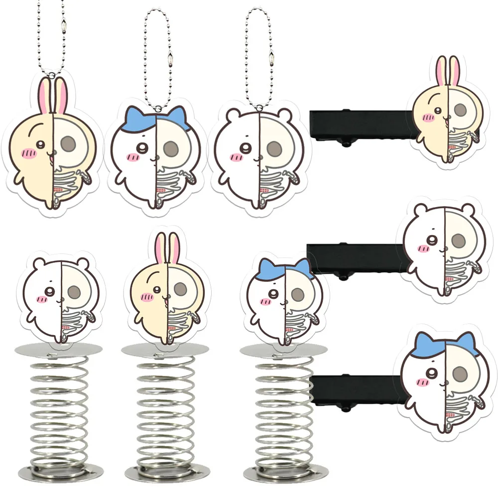 

Kawaii Yatsu Spring Stand Bag Keychain Hair Clips Hachiware Creative Skeleton Pendant Headdress Clip Usagi Friend Set Gift