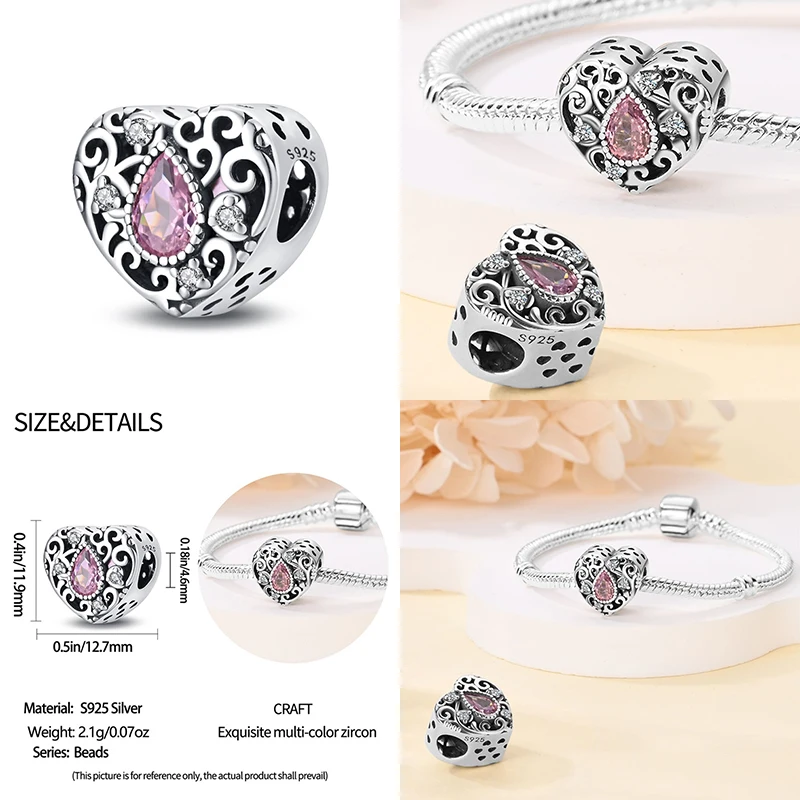 2024 New in Heart Shaped Pattern Charm Beads Fits Pandora Original Bracelet Women 925 Silver Pendant Bead Jewelry Hot Sale Gift