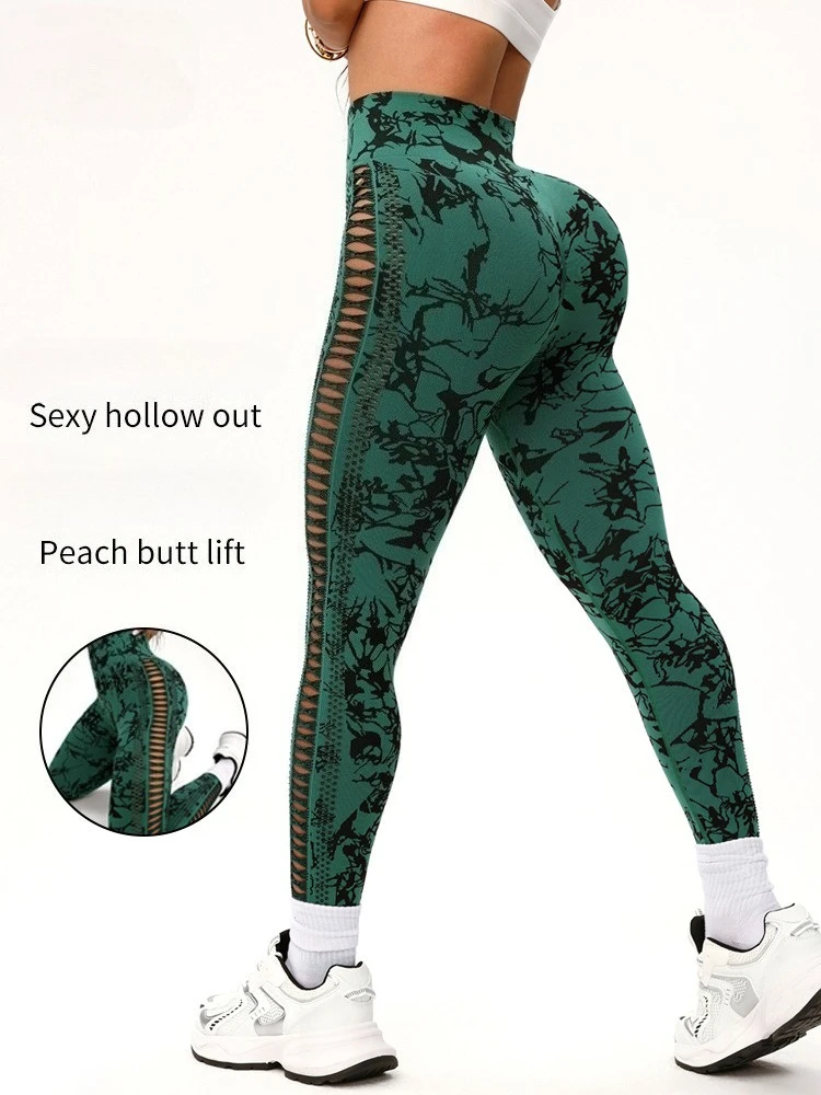 

Women Tie Dye Hollow Out Yoga Leggings High Waist Seamless Pants Gym Workout Sports Leggings Stretchy Women Activewear