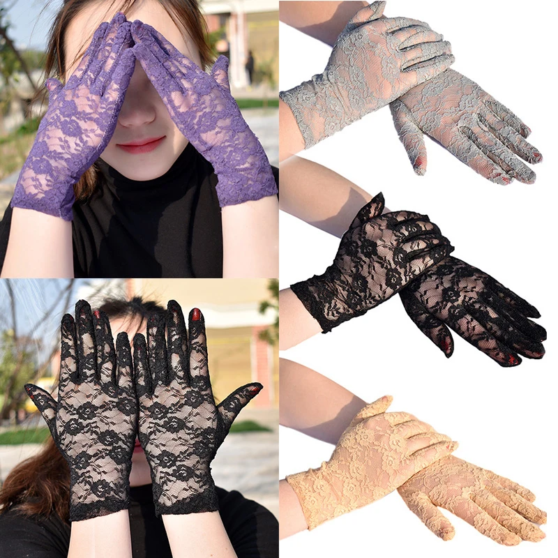 1Pair Women\'s Gloves Female Sexy Lace Driving Gloves For Wedding Thin Lace Sunscreen Gloves Lady\'s Short Uv Protection Mittens