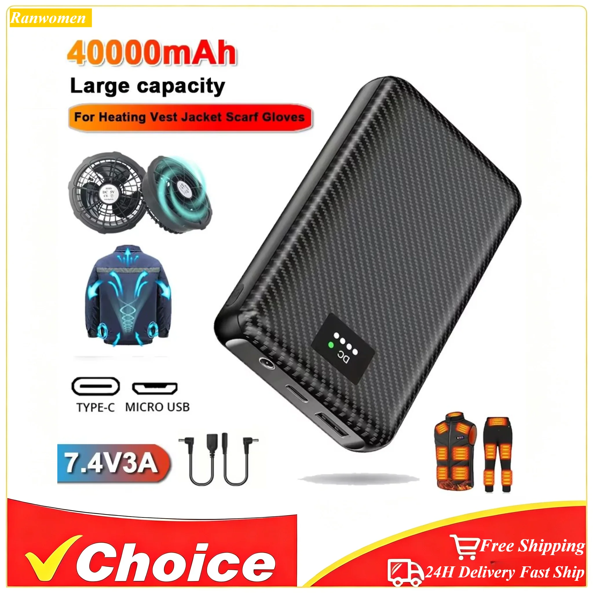 Portable Mobile External Spare Battery 30000mAh or 40000mAh DC Power Bank 5V 12V Vest Cooling Fan Outdoor PowerBank Batteries