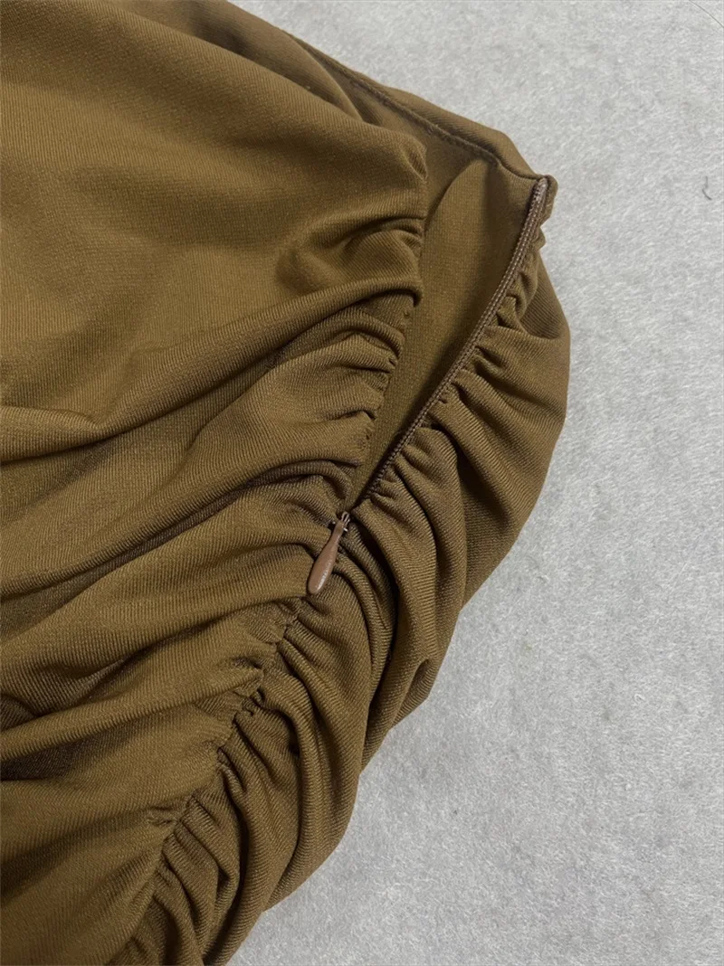 Elegant Brown Prom Dress Sexy Sleeveless V Neck Ruffles Long Sheath Party Gown Formal Wedding Guest Birthday Evening Robe view 4