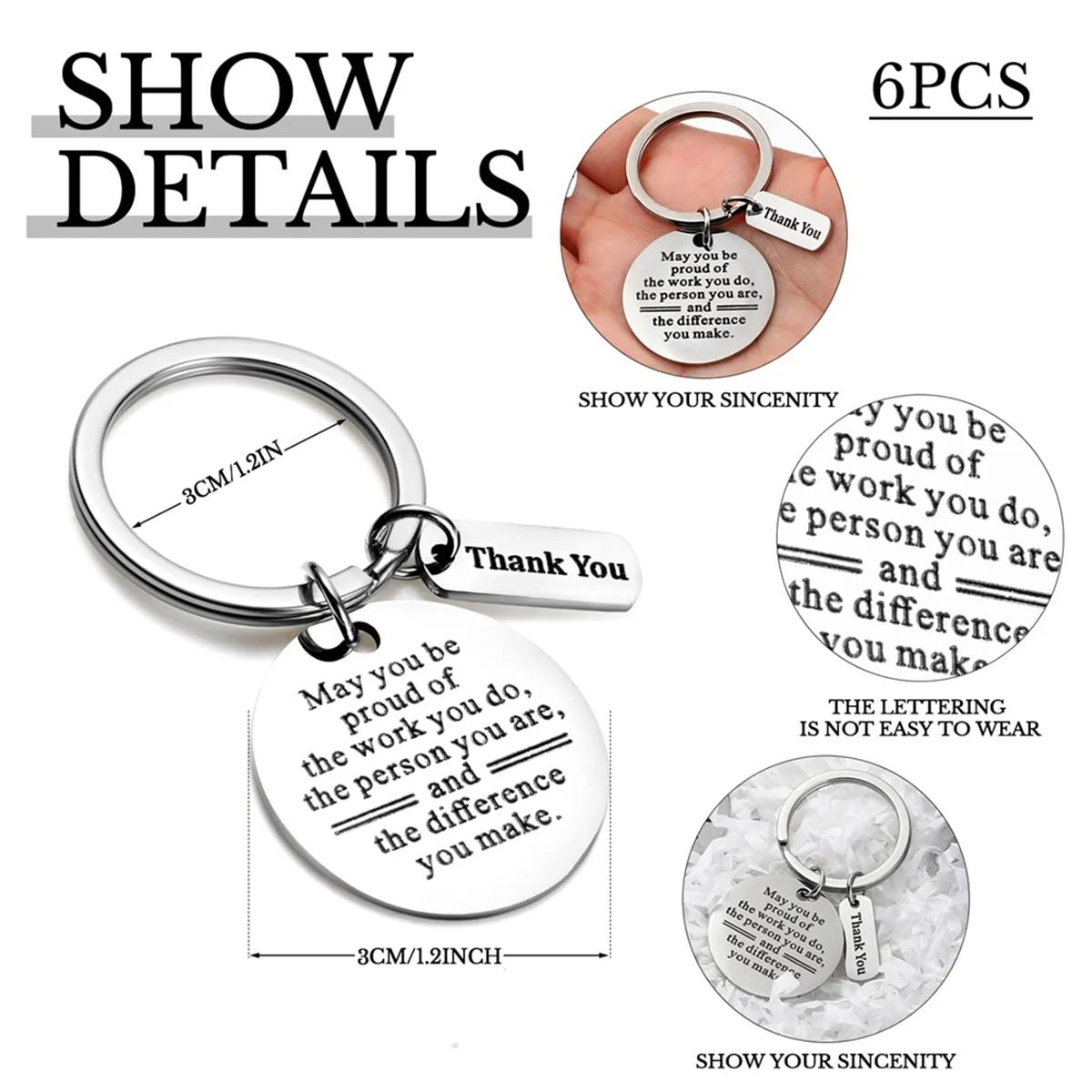 12 Pcs Thank You Gifts Keychain Appreciation Gifts Women Inspirational Keychain for Coworker Employee Farewell