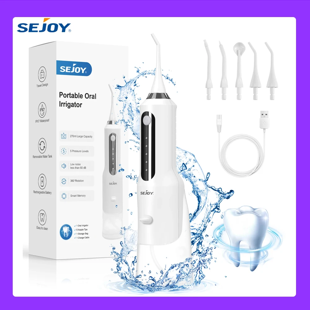 

SEJOY Home Dental Oral lrrigator Water Flosser Thread Teeth Pick Mouth 5 Modes Washing Machine USB Rechargeable 270ml Tank