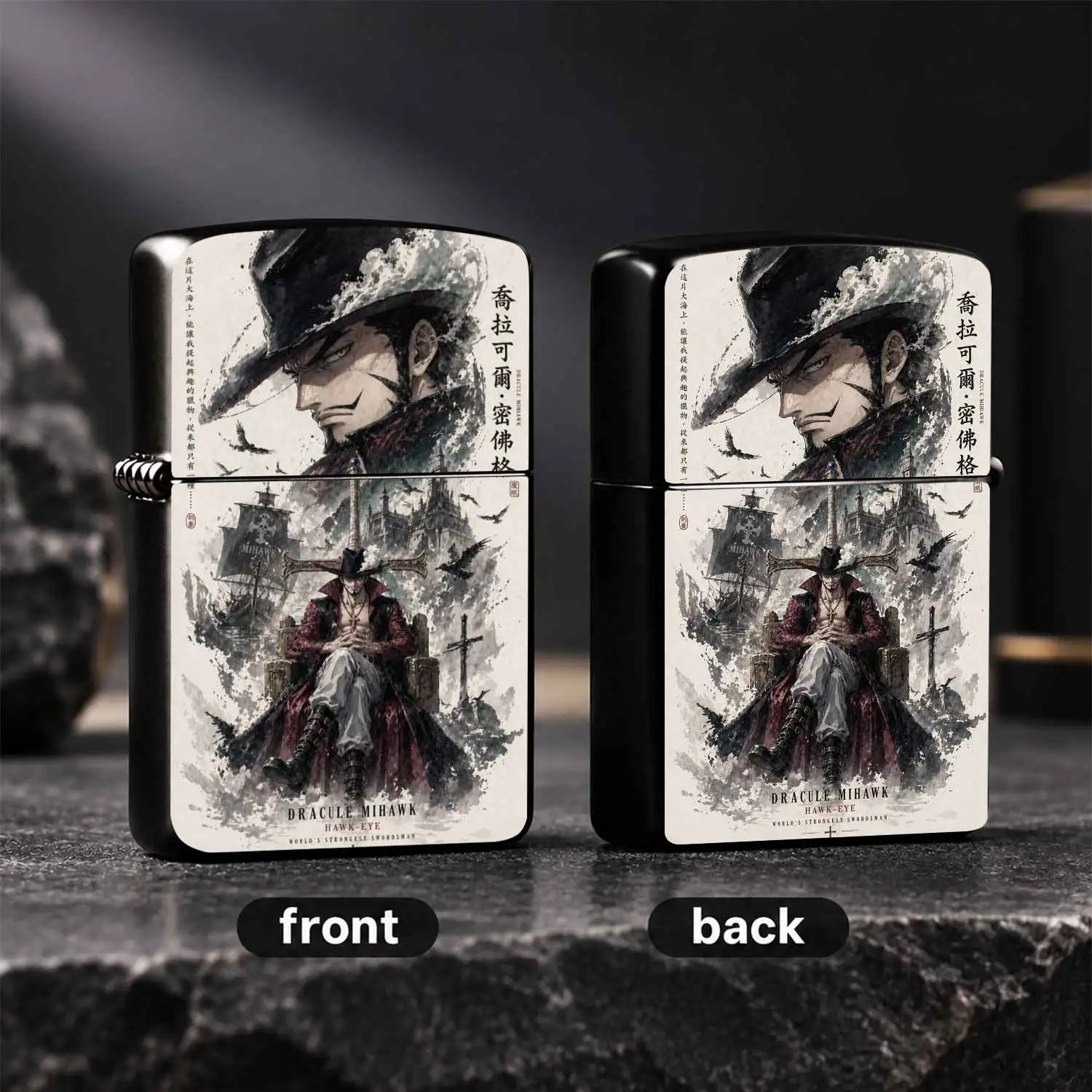 Style Dracule Mihawk Themed Lighter, Ink Wash Style Hawk-Eye Collectible Lighter, World's Strongest Swordsman Peripheral, Trendy Delicate Durable Durable Housing Ignition Tool, Exclusive Nice Gift for Anime Fans Personal Daily Use A Fun