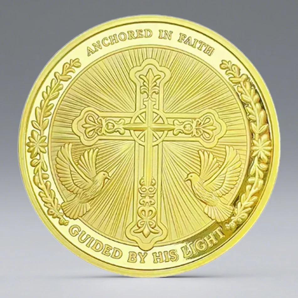 Anchored in Faith Guided By Hisl Ight Gold Plated Souvenir Coin Jesus Founden in Christ Collectible Coins