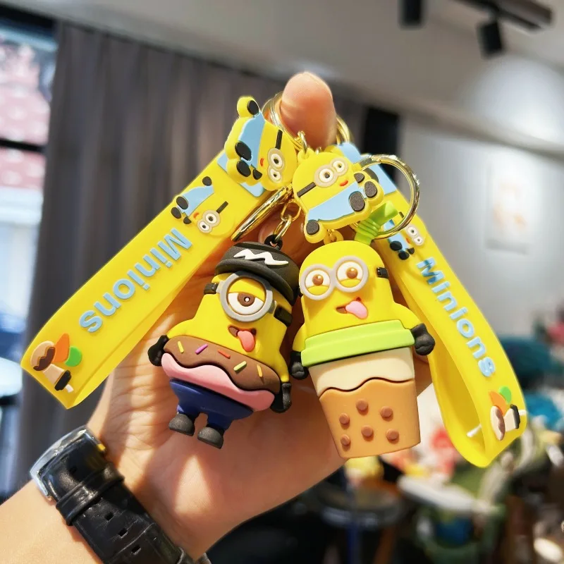 MINISO New Cartoon Minion Keychain Cute Creative Dessert Minion Backpack Decoration Accessories Car Keychain Children's Gift