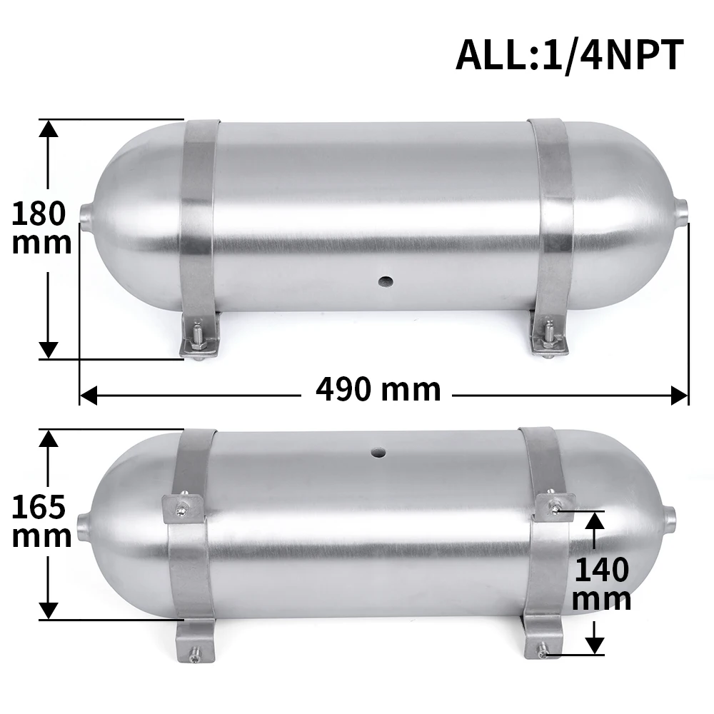 3 Gallon Aluminum Air Tank with 1/4 Inch NPT Ports for Air Suspension