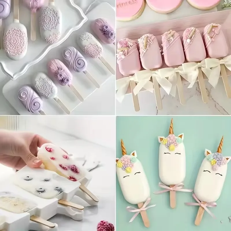 4 تقلد سيليكون محلية الصنع حلم التنين قالب الآيس كريم قالب المصاصة مع غطاء وعصا خشبية صانع مكعبات الثلج صينية أداة المطبخ #5