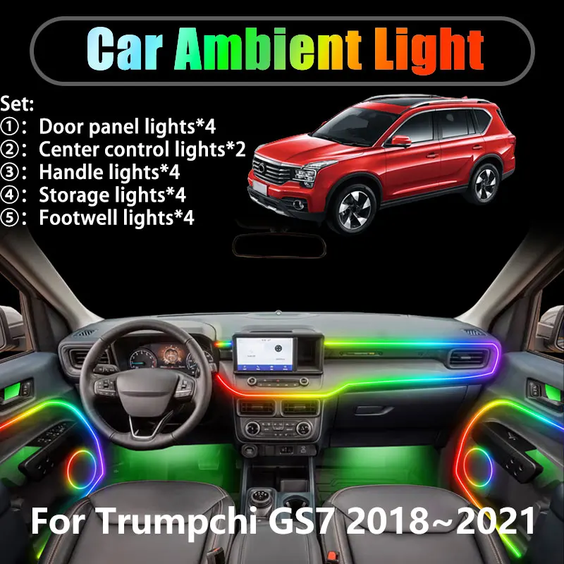 

Для Trumpchi GS7 GAC 2018 ~ 2021 2019 2/18 в 1 Автомобильное окружающее освещение Светодиодные внутренние светодиодные фонари багажника USB RGB Ensemble Streamer Auto