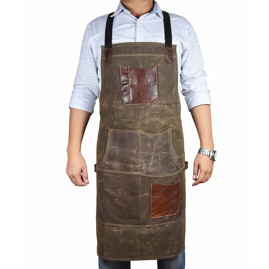 

Size Fits Utility Apron Adjustable CrossBack Straps MultiUse Shop Apron With Tool Pockets By Aaron Leather Goods Green, Canvas L