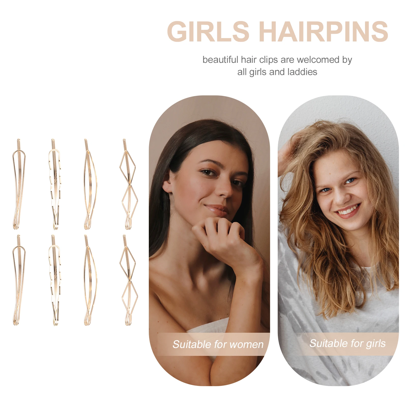 

8pcs Golden Hair Clips Geometric Headdress Wedding Girls Bobby Pins Elegant Stylish Accessories Hairpin Gifts