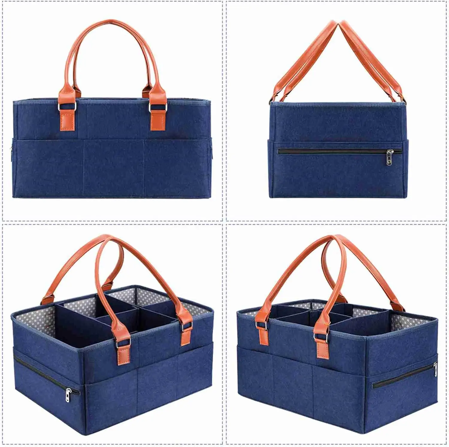 Baby Felt Storage Nursery Organizer Basket Infant Diaper Bag with Handle Caddy Changing Nappy Kids Storage Carrier Large Pocket
