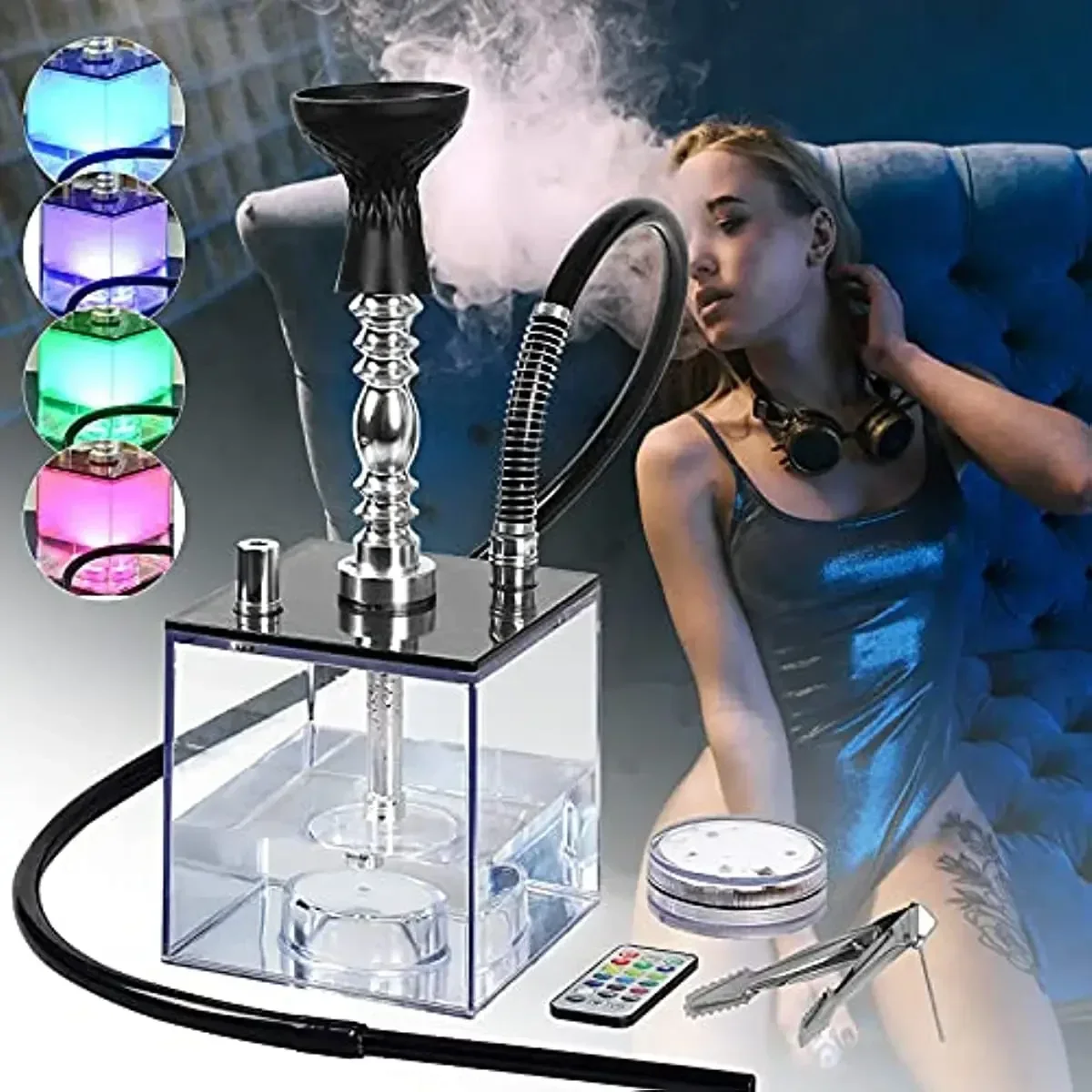 

Acrylic Hookah with LED Light Shisha Box Nargile Sheesha Narguile Chicha Cachimbas Water Pipe Shisha Hookah Set Accessory