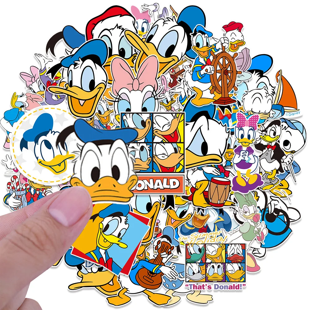 جديد ديزني 50 قطعة دونالد داك ملصقات الكمبيوتر المحمول سكيت الهاتف المحمول الغيتار كوب ماء دراجة نارية ملصقات لطيف الشارات هدية صغيرة