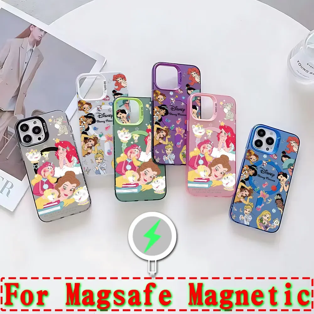 Cute Ariel Disneys Princess Magsafe Magnetic Phone Case for IPhone 11 12 13 14 15 16 Pro Max Plus Lens Creative Border Cover