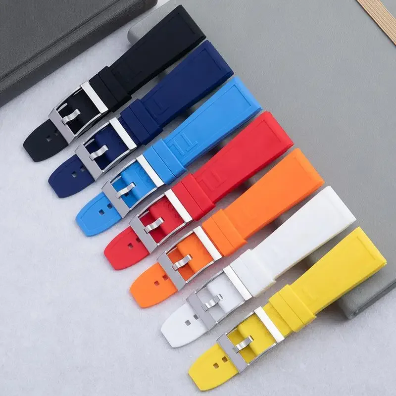 PCAVO Pulseira de silicone natural macia 24mm adequada para pulseira Breitling Avenger Superocean Heritage Pulseira de relógio à prova d'água com fivela de pino