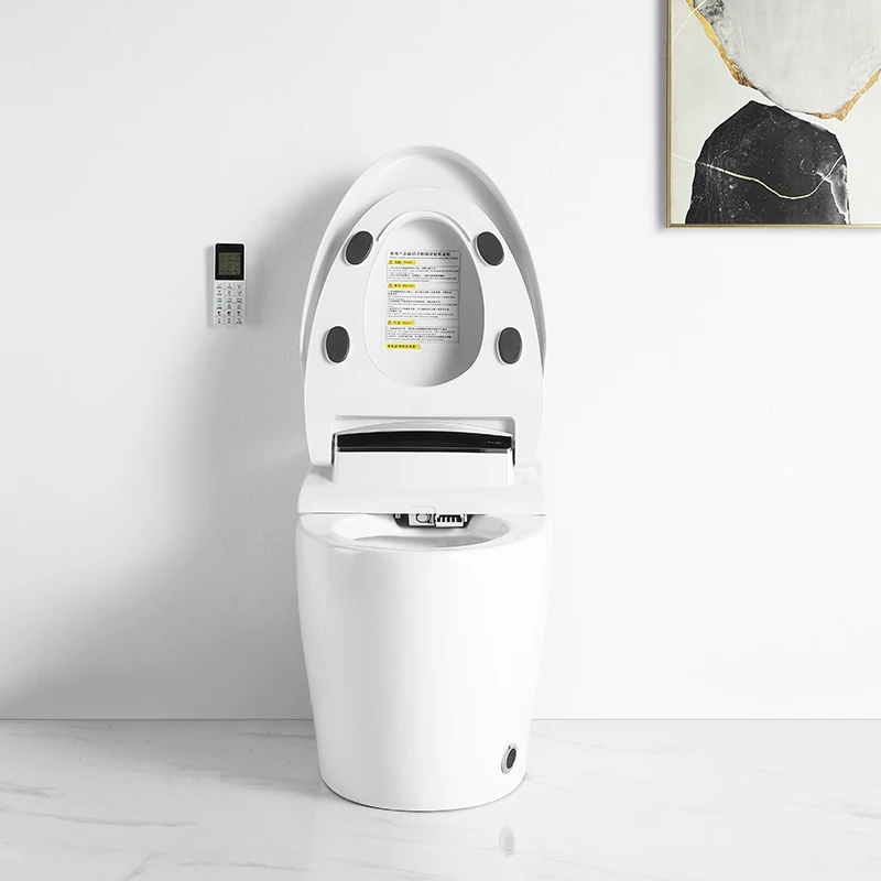 Fully Automatic Smart Toilet Seat, Elongated S-Trap Bowl with Remote Control, Heating, Auto Flip, Cleaning and Drying