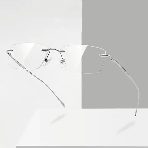 럭셔리 티타늄 프레임 남성용 안경 안티 블루 라이트 무테 스퀘어 여성용 컴퓨터 접안 렌즈 렌즈 안경