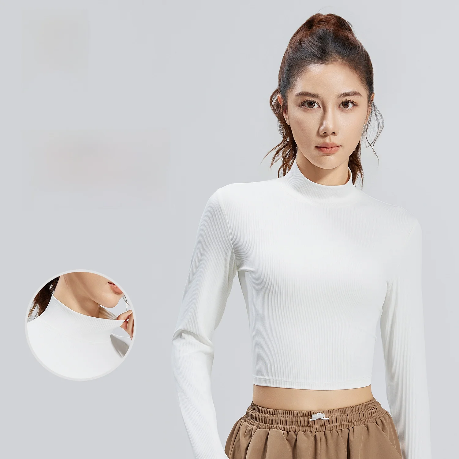 

Juyitang Women's High Elastic Breathable Solid Color Fitness Short Sleeve Sports Yoga Top Striped Spring Autumn New