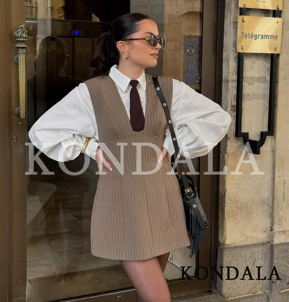 KONDALA Trendiges Gestreiftes Kurzkleid für Damen Elegantes Lässiges Ärmelloses Schmales Kleid Neue Frühjahr/Sommer-Kollektion 2026 Modisches Schickes Urlaubskleid