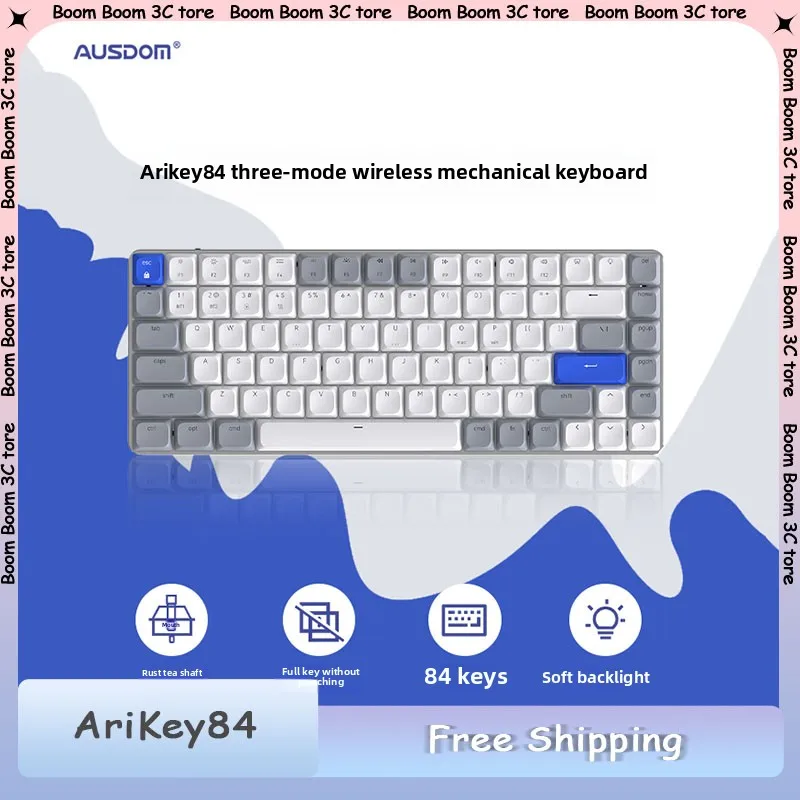 

AUSDOM Airkey84 Mechanical Keyboard Wired Wireless Tri Mode RGB Backlit 75% Low Profile Layout Ultra-Thin Gamer Office Keyboard