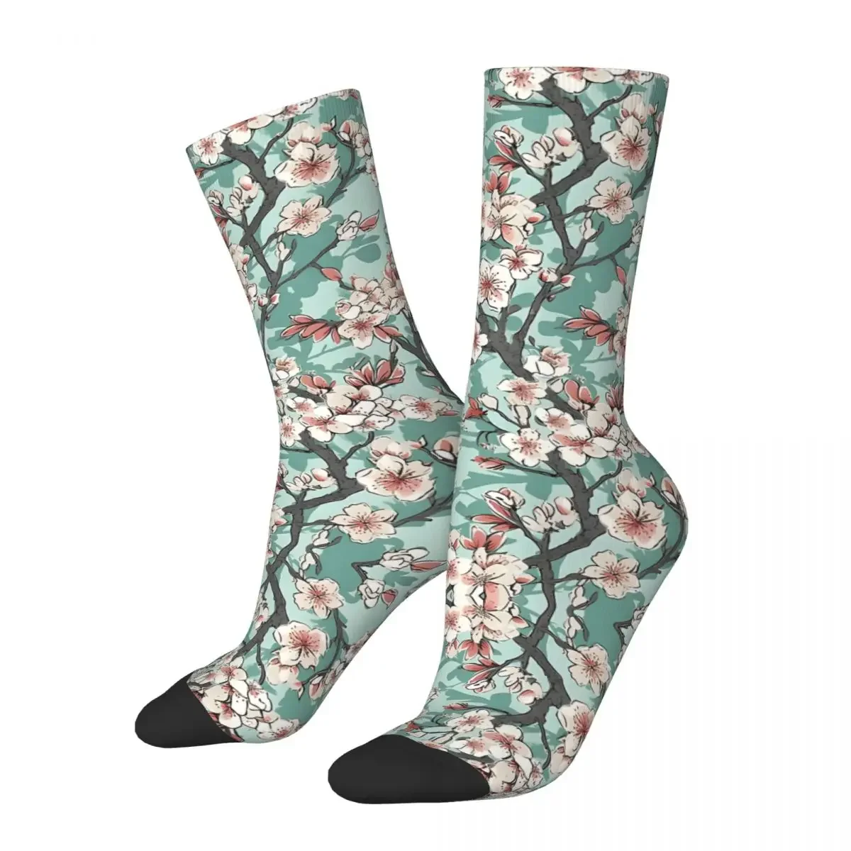 

Crazy compression Watercolor Cherry Blossom Sketch Sock for Men Vintage Quality Pattern Crew Sock Novelty