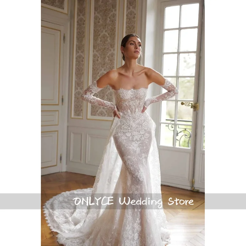 ชุดแต่งงานทรงเมอร์เมดลูกไม้สไตล์วินเทจสั่งตัดพิเศษ แขนยาวเปิดไหล่ สวยสะกดใจ ชุดเจ้าสาว Vestido De Novia