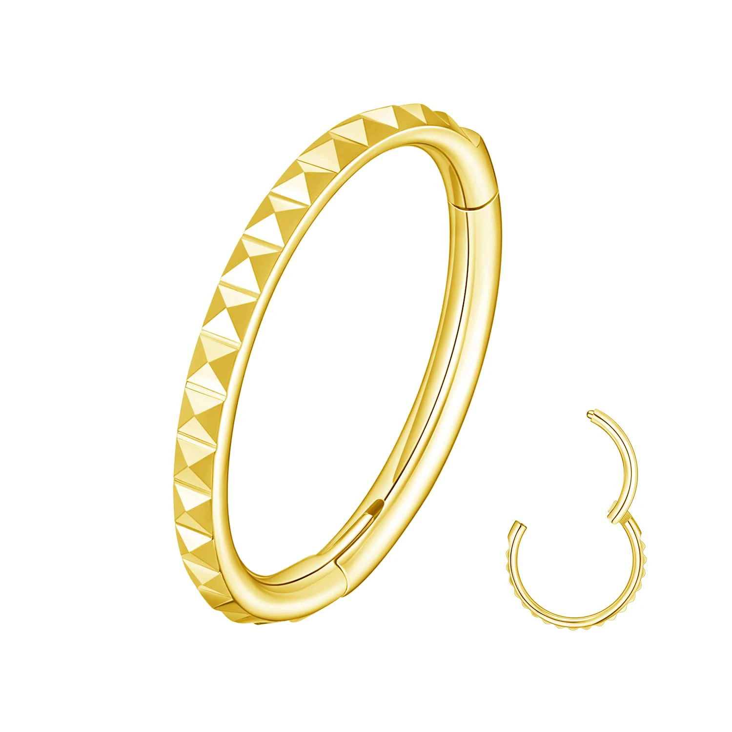 Pyramid Hinged Nose Ring Hoop in Titanium