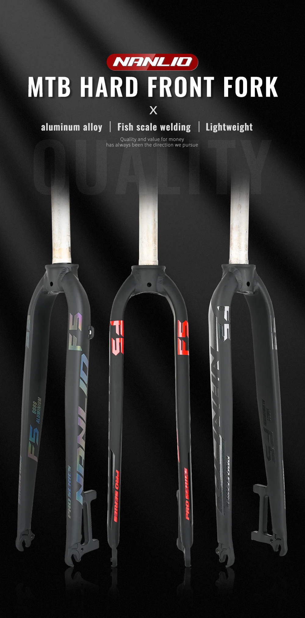 Nanlio F5 matte starre Gabel fit 1/26/27/29 Zoll Aluminium legierung Mountainbike Gabel gerades Rohr 28,6mm a-Säule MTB harte Gabel – Detail 2