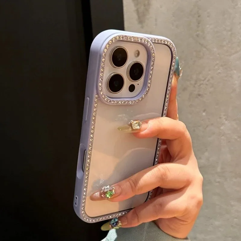 الفاخرة شفافة الماس مرصع بالجواهر جراب هاتف آيفون 11 12 13 14 15 16 17 برو ماكس زائد الهواء بريق الوفير الخلفي حالات 2026