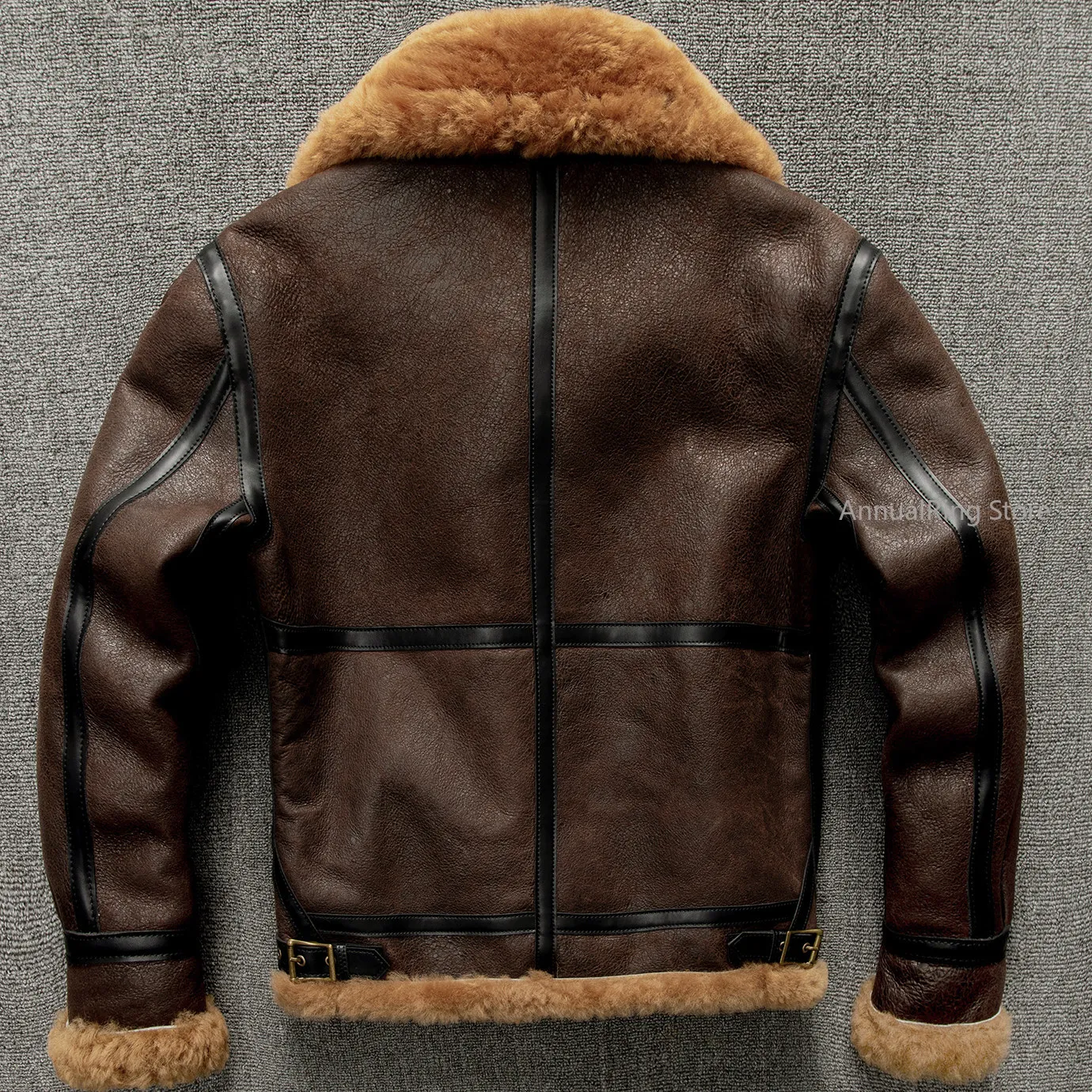 Men's Raw Pure Sheepskin Shearling Coat, Winter B3 Toscana Genuine Leather Jacket, Oversize Real Fur Warm Outerwear