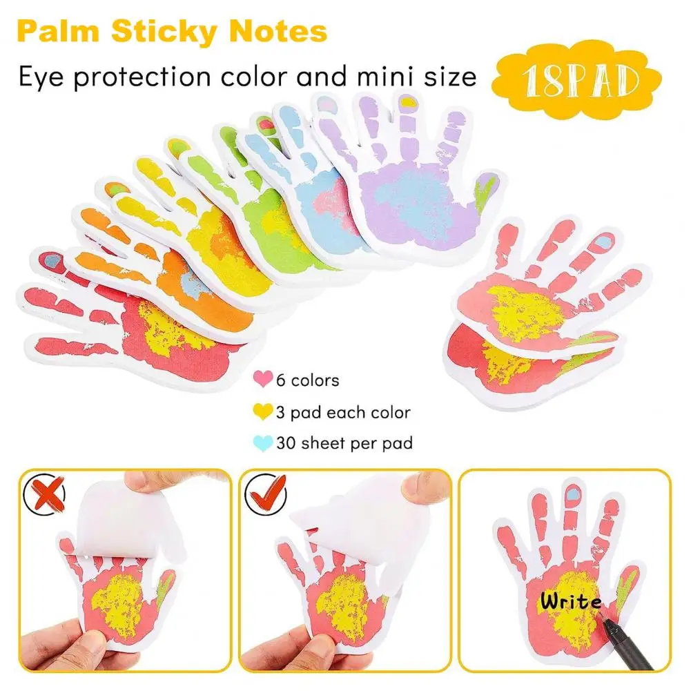 Клейкие заметки на ладони, Набор цветных клейких заметок на ладони для детей, офиса, 6 упаковок, самоклеящиеся заметки, розовый зеленый желтый для класса