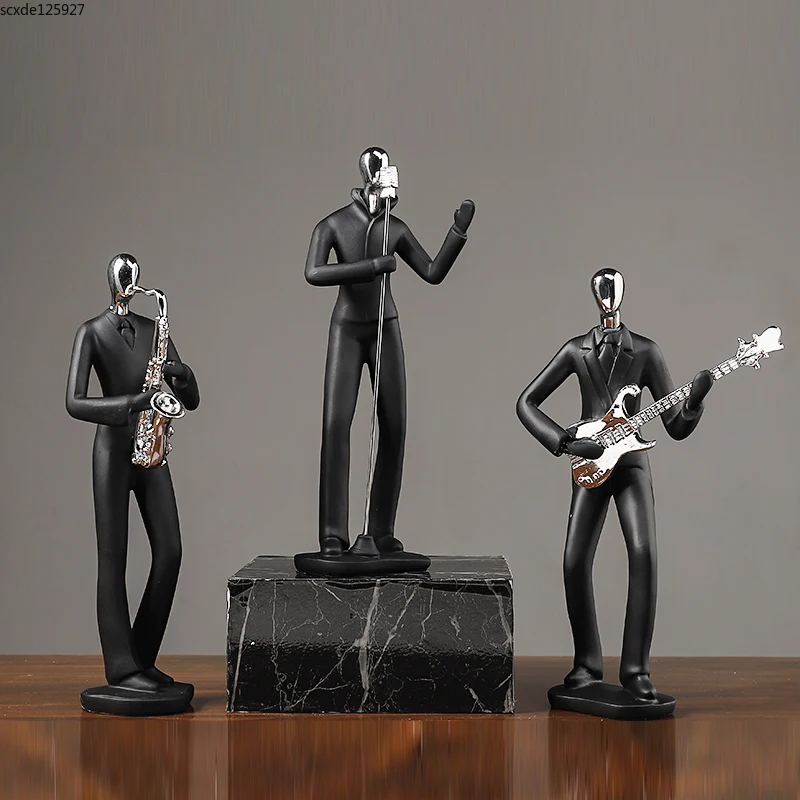 Modern Black Musician Sculpture Lead Singer Guitarist Resin Crafts To Send Friends Gifts Abstract Figure Statue Home Decoration