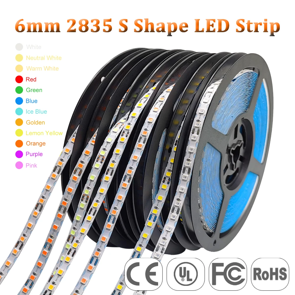 DC12V 2835 SMD LED Strip S Shape 6mm Width Bendable 120LED/m Flexible Foldable String Light DIY Neon Sign Letter 12Color 1m-100m