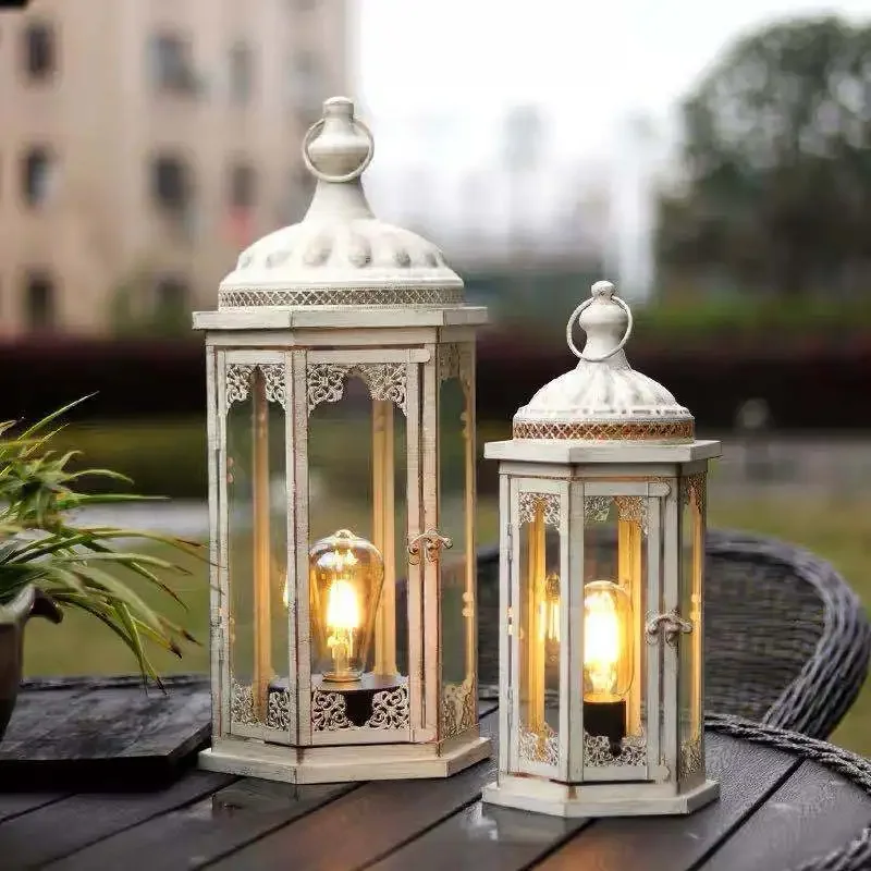 

Nordic Vintage Iron Candlestick Romantic Wedding Wind Lantern Decoration Decoration Decoration Home Outdoor Courtyard Metal Cand