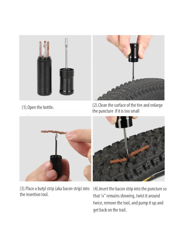 AliExpress NONE Tubeless Tire Repair Kit for Road & MTB Bikes - Rubber Plug Stopper, Bacon Strips & Insertion Tool for Puncture Fixes