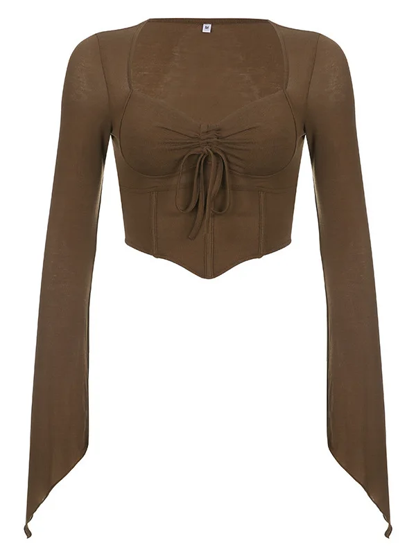 패션 섹시 브이넥 타이트 미드리프 긴팔 티셔츠 캐주얼 스타일 지퍼 디자인 폴리에스터 원단 여성용 티셔츠 여름 착용