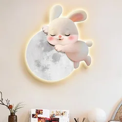 Cartoon Modern Bedroom Decoration Painting Rabbit Main Bedroom Room Headboard Background Wall Hanging Painting Led Light Mural