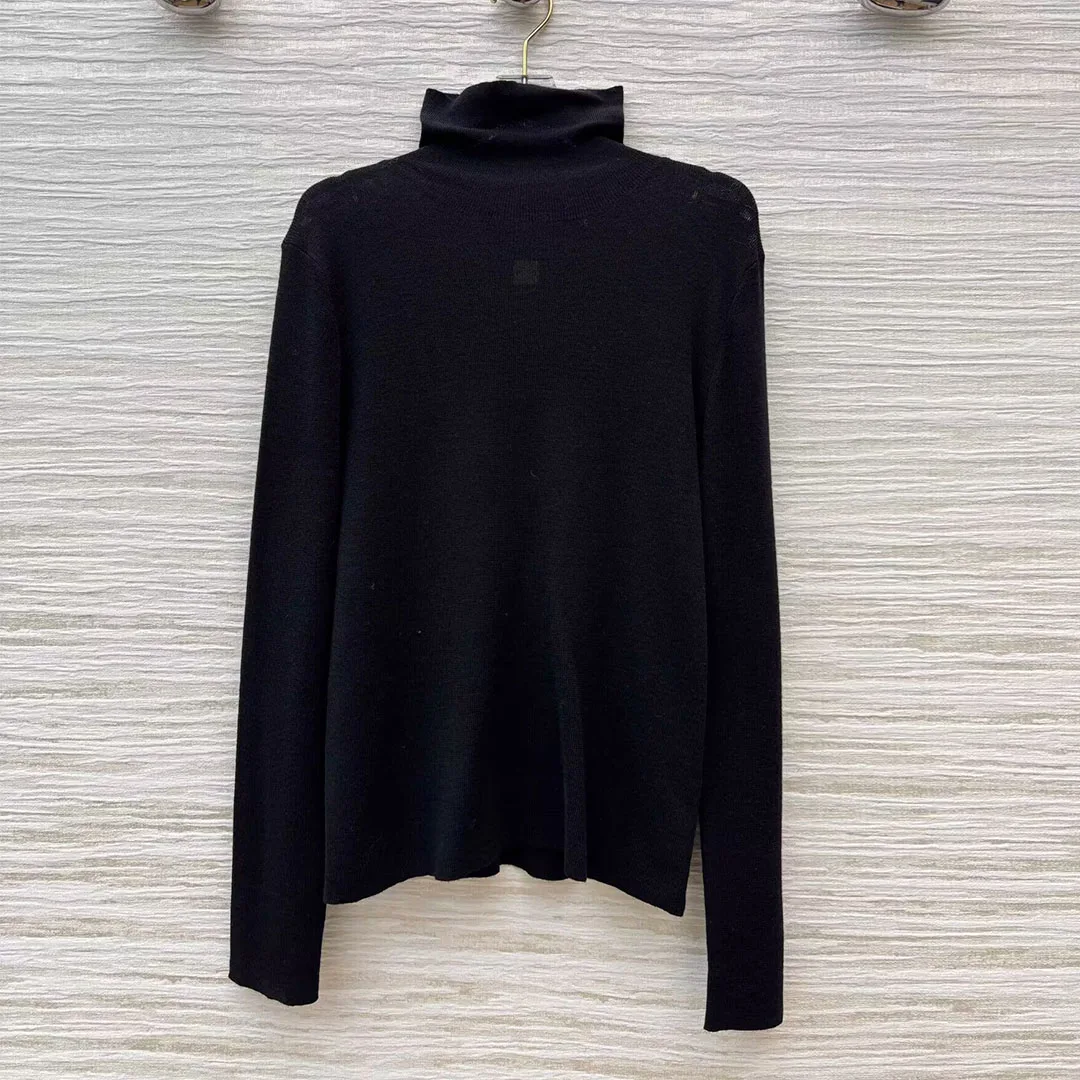 

New Autumn Basic Wool Turtleneck Knitted Sweater Women Gold Button Long Sleeve Black All-matched Slim Casual Pullover