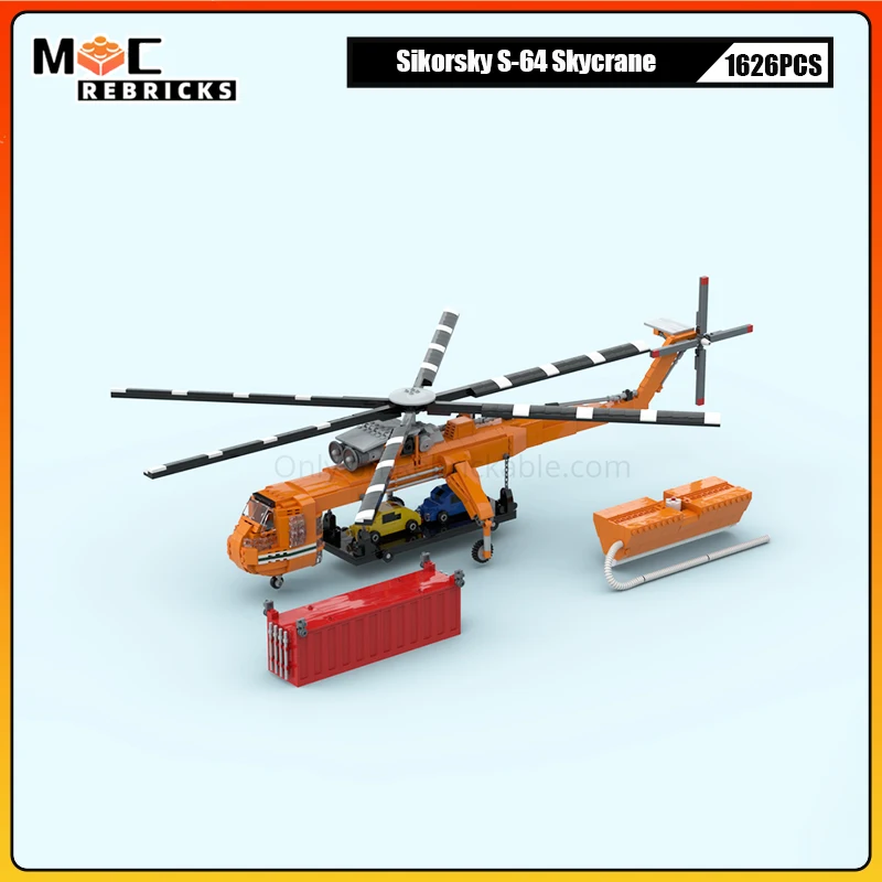 

City Goods Transportation S-64 Skycrane Rescue Heavy Helicopter Model MOC Building Blocks DIY Collection Set Assemble Bricks Toy