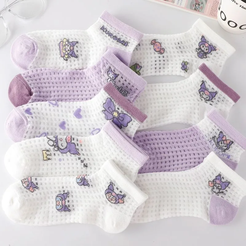 

10pcs Kawaii Sanrio Ins Fashion Lovely Kuromi Children Soft Socks Summer Cute Cartoon Thin Breathable Mesh Socks Gifts