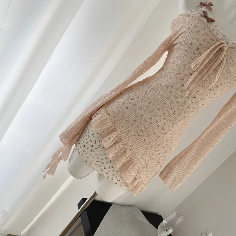 Gentle Style Lace Patchwork Sweet Two Piece Set Dress Summer 2024 New Suspender Dress Suit