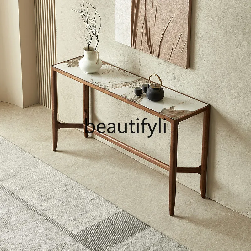 

North American Black Walnut Entrance Table Italian Minimalist Slate Entrance Platform