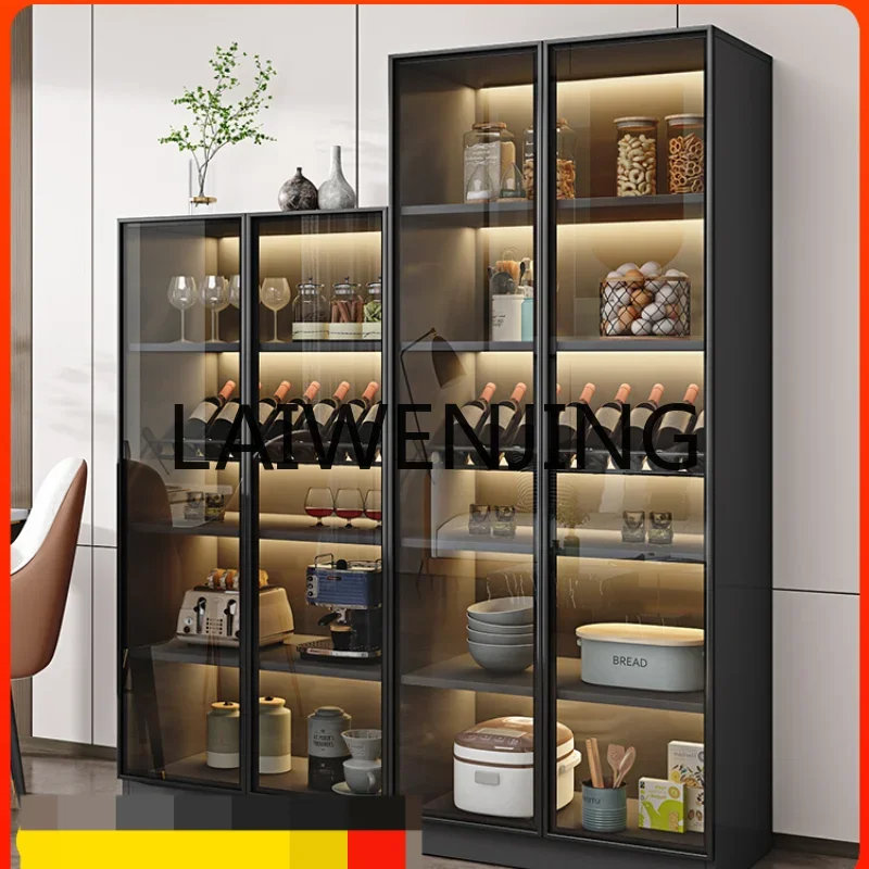 Glass Door Display Cabinet Modern Minimalist Living Room Wall Light Luxury Solid Wood Dining Edge All-in-One Cabinet